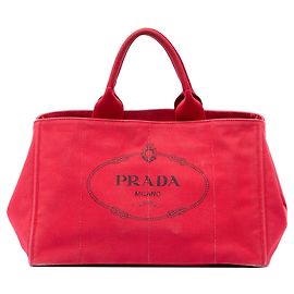Sac cabas satchel Prada Large Canvas Canapa Logo rouge Rouge