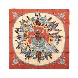 Hermès Carré 90 "PERLES DU KENYA" Seidentuch in Braun Braun