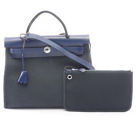 Hermès Hermes Herbag Zip PM 2-Way Handbag Blue Green