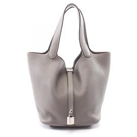 Hermès Bolsa Hermes Picotin Lock MM Marrom Cinza