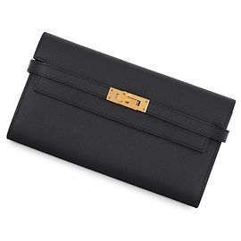 Hermès Portefeuille Hermes Kelly Long en cuir Epsom noir Noir