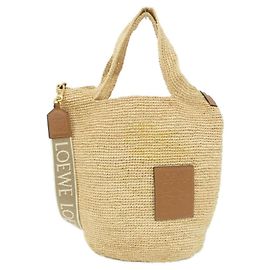 Sac à main Loewe en raphia et cuir beige Beige