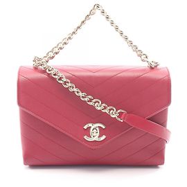 Chanel Chevron V-stitch Red Leather Shoulder Handbag Red