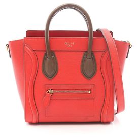 Céline Celine Luggage Nano Shopper Handbag Red Khaki