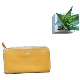 Prada Saffiano Leather Zip-Around Wallet Yellow Yellow