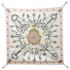 Hermès Carré Hermes LES CLES Sciarpa Muffler Rosa Bianco