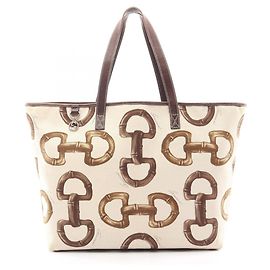 Saco Tote Gucci com Estampa Horsebit Marrom Branco