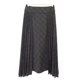 Autre Marque Hiroko Koshino Check Side Pleats Long Skirt Black