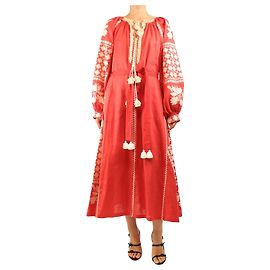 Autre Marque Vestido de algodón rojo bordado - size M Roja
