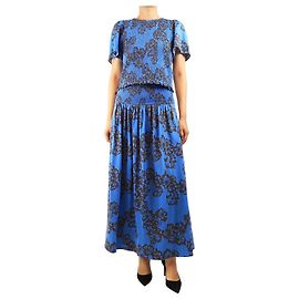 Autre Marque Set due pezzi top e gonna stampati blu - size UK 14 Blu