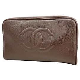 Pouch Chanel in vitello granulato marrone scuro Marrone scuro