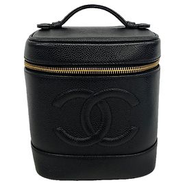 Borsa Vanity Chanel in pelle di vitello martellata nera Nero