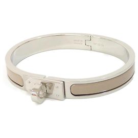 Hermès Pulseira Charm Hermes Mini Click Kelly PM Marrom Prata Bege