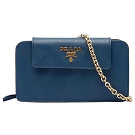 Prada Blue Saffiano Phone Wallet on Chain Blue Navy blue