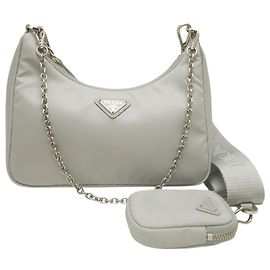 Bolsa Satchel Prada Re Edition 2005 em Re-Nylon Cinza Marrom Cinza