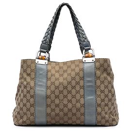 Gucci Beige Medium GG Canvas Bamboo Libeccio Tote Beige