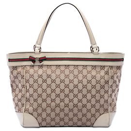 Gucci Beige GG Canvas Web Mayfair Tote Beige