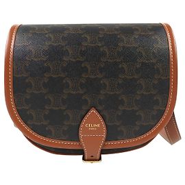 Céline Celine Brown Medium Triomphe Coated Canvas Folco Crossbody Marrom Castanho escuro