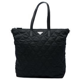 Borsa Satchel Prada in Tessuto Impuntu Nero Nero