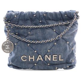 Chanel Blue Mini Denim Studded 22 Handtasche Blau Andere