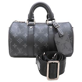 Louis Vuitton Black Monogram Eclipse Reverse Keepall Bandouliere 25 Nero