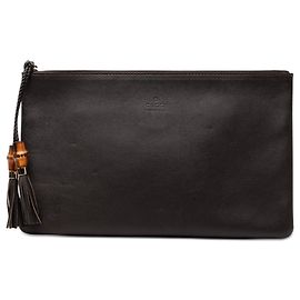 Clutch Gucci em couro de bezerro castanho com tassel de bambu Marrom Castanho escuro