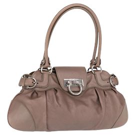 Salvatore Ferragamo Gancini Leather Medium Beige