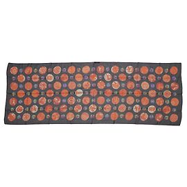 Hermès Long Stole Silk Muslin Borduc Medallion Preto Multicor Laranja