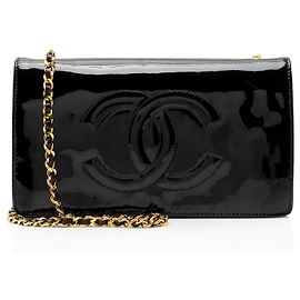 Chanel Vintage Patent Leather CC Wallet on Chain Black
