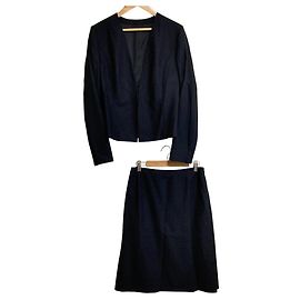 Autre Marque Leilian No Collar Suit Set Blue Navy blue
