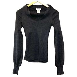 Céline Top de malha canelada Celine com decote em V Marrom