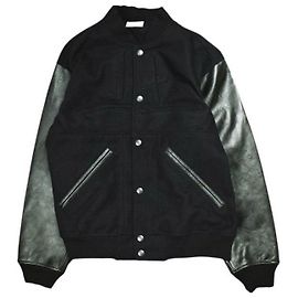 Autre Marque CHANGES REMAKE VARSITY JACKET Giacca Varsity in lana e pelle di vacchetta Nero Blu navy