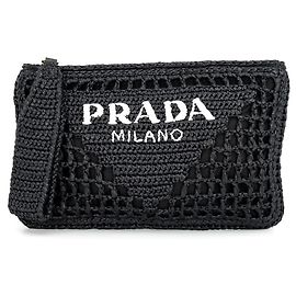Prada Black Raffia Clutch Bag Black