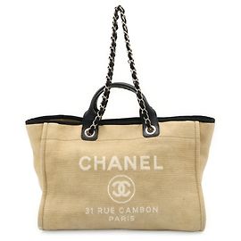 Chanel Deauville Line Large Tote Bag Black Beige