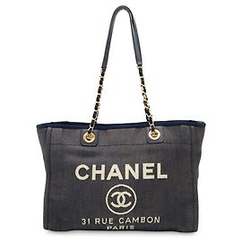 Saco Chanel Deauville Line Tote MM Medium Azul marinho