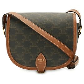 Céline Bolsa de Ombro Média CELINE Triomphe Folco Castanho escuro