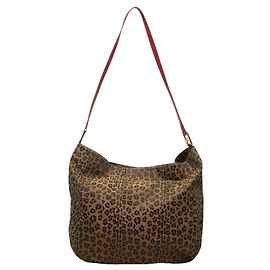 Sac Tote Fendi Imprimé Léopard Marron Rouge
