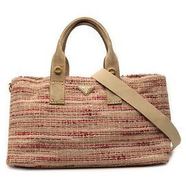 Prada Triangle Logo Plate Canapa Tote Bag Red Multiple colors Beige