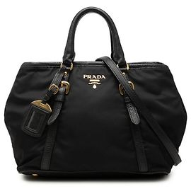 Prada Logo Handbag 2-Way Shoulder Bag Black