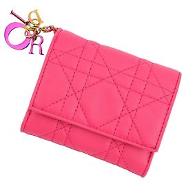 Cartera tri-fold Lady Dior Christian Dior en piel de cordero rosa Rosa