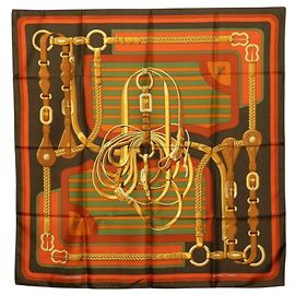 Hermès Carré 90 Coaching Scarf Marrone Multicolore