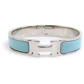 Hermès Hermes Light Blue and Silver Enamel Bangle Silvery Light blue