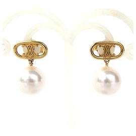 Céline Pendientes de botón Celine Oro y Blanco Blanco Dorado