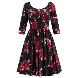Vestido de mujer Prada con estampado de rosas Negro Rosa Roja
