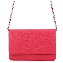 Chanel Red Grained Calfskin Chain Wallet Red