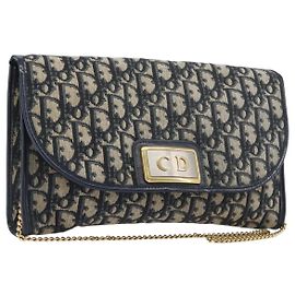 Borsa a tracolla con catena Christian Dior Trotter Canvas Navy Gold Auth 197779 D'oro Blu navy