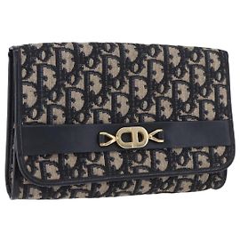Borsa a Clutch Christian Dior Trotter Canvas Navy Gold Tone Auth ep15807 Altro Blu navy