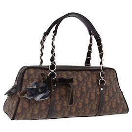 Bolsa de mão Christian Dior Trotter Canvas Romantic PVC Brown Silver Auth ka5838V Marrom Prata