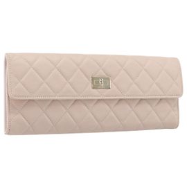 CHANEL Matelasse 2.55 Accessory Pouch Lamb Skin Pink Gold CC Auth 197784V Pink Golden
