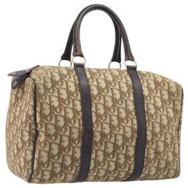 Borsa Boston Christian Dior Trotter Canvas Beige Gold Auth 200928 Beige D'oro